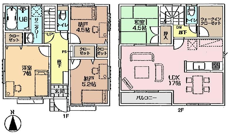 Floor plan. (3 Building), Price 34,800,000 yen, 2LDK+2S, Land area 106.26 sq m , Building area 93.98 sq m