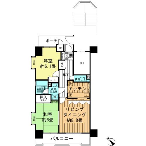 Floor plan. 2LDK, Price 21,800,000 yen, Occupied area 55.71 sq m , Balcony area 7.93 sq m