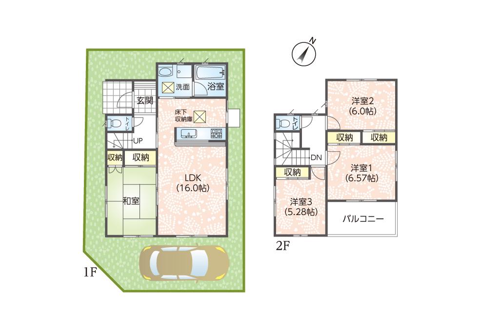 Building plan example (floor plan). Building plan example (1 Building) 4LDK, Land price 30,798,000 yen, Land area 104.66 sq m , Building price 15,703,000 yen, Building area 93.56 sq m
