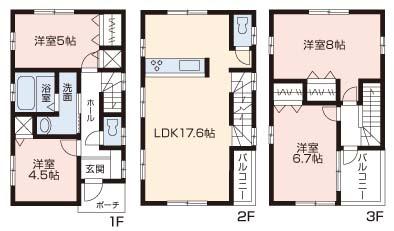 Floor plan. (4 Building), Price 45,800,000 yen, 4LDK, Land area 70.06 sq m , Building area 97.59 sq m