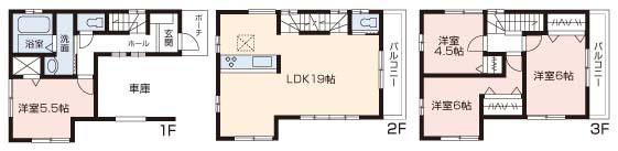 Floor plan. (3 Building), Price 47,800,000 yen, 4LDK, Land area 58.1 sq m , Building area 106.92 sq m