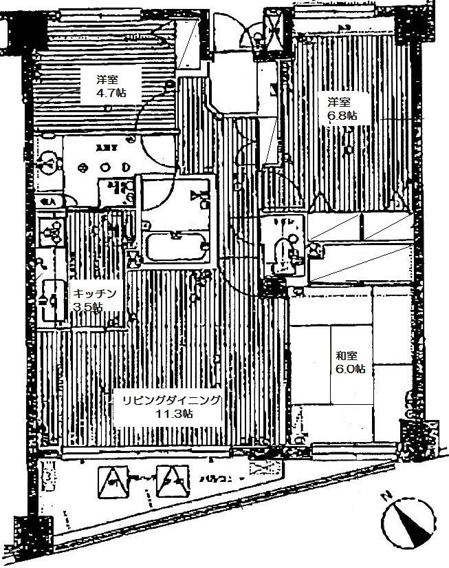 Floor plan. 3LDK, Price 31.5 million yen, Occupied area 72.77 sq m , Balcony area 7.86 sq m floor plan