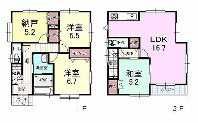 Floor plan. (Building 2), Price 36,800,000 yen, 3LDK+S, Land area 109.15 sq m , Building area 93.98 sq m