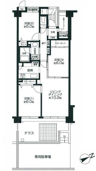Floor plan. 3LDK, Price 16.8 million yen, Occupied area 63.59 sq m