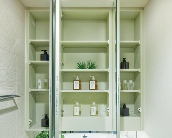 Bathing-wash room.  [Three-sided mirror back storage] (Same specifications)