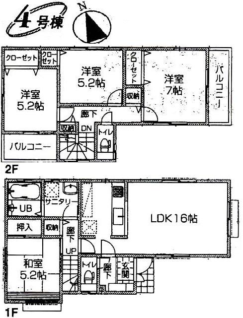 Building plan example (floor plan). Building plan example (4 compartment) 4LDK, Land price 23.8 million yen, Land area 100.07 sq m , Building price 11 million yen, Building area 95.22 sq m