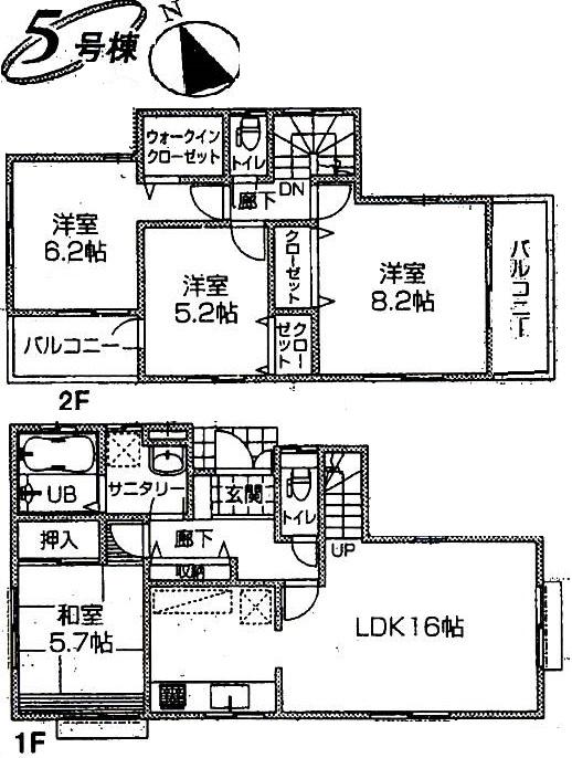 Building plan example (floor plan). Building plan example (5 compartment) 4LDK, Land price 23.8 million yen, Land area 100.21 sq m , Building price 11 million yen, Building area 97.29 sq m