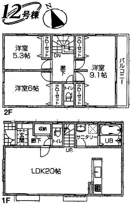 Building plan example (floor plan). Building plan example (12 compartment) 3LDK, Land price 21,800,000 yen, Land area 102.09 sq m , Building price 11 million yen, Building area 95.22 sq m