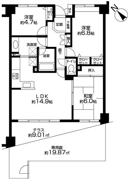 Floor plan. 3LDK, Price 29,800,000 yen, Occupied area 72.77 sq m