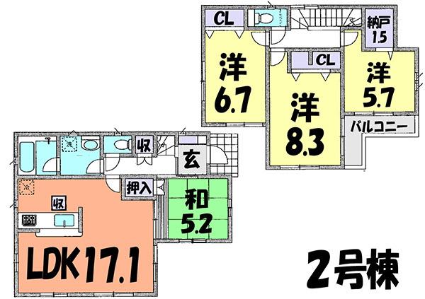 Floor plan. (Building 2), Price 44,800,000 yen, 4LDK, Land area 108.51 sq m , Building area 99.22 sq m