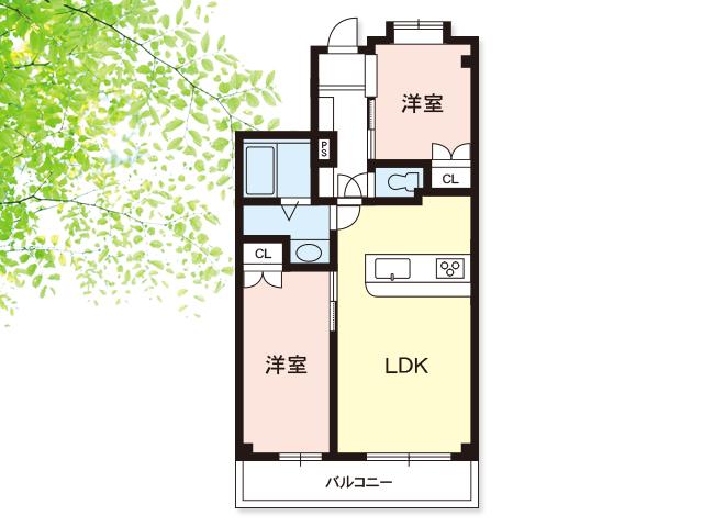 Floor plan. 2LDK, Price 24,800,000 yen, Occupied area 50.29 sq m , Balcony area 10.44 sq m