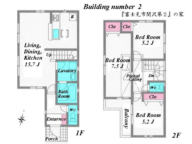 Floor plan. (Building 2), Price 31,800,000 yen, 3LDK, Land area 90.49 sq m , Building area 79.38 sq m
