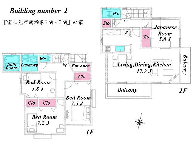 Floor plan. (Building 2), Price 34,800,000 yen, 4LDK, Land area 112.95 sq m , Building area 102.46 sq m