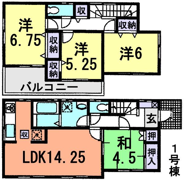 Floor plan. (1 Building), Price 27,990,000 yen, 4LDK, Land area 97.87 sq m , Building area 91.91 sq m