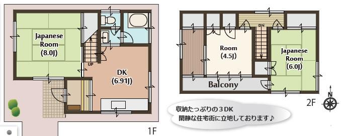 Floor plan. 5.8 million yen, 3DK, Land area 54.71 sq m , Building area 64.78 sq m storage plenty of 3DK
