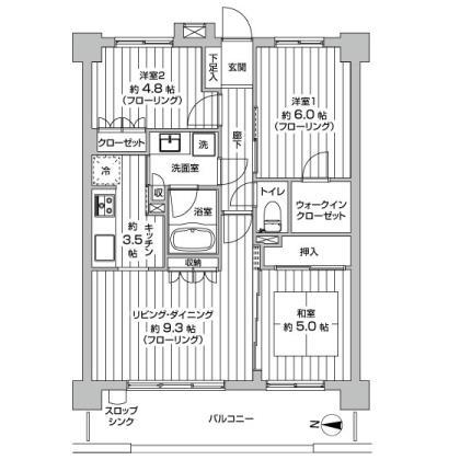 Floor plan. 3LDK, Price 26,900,000 yen, Occupied area 65.06 sq m , Balcony area 12.15 sq m