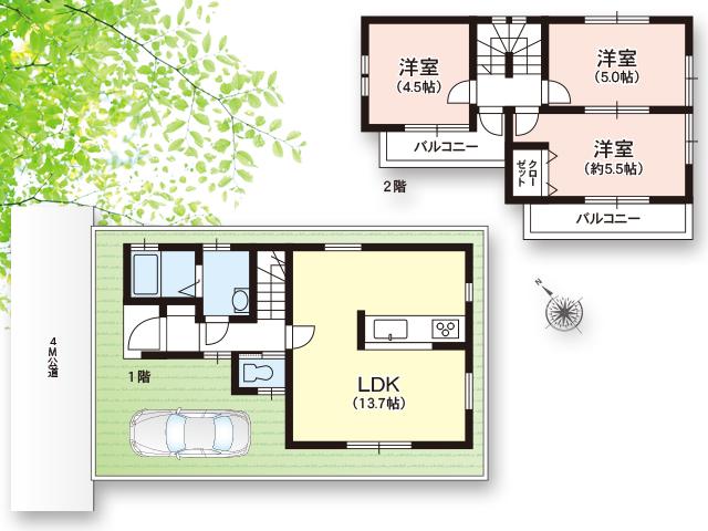 Floor plan. Price 19,800,000 yen, 3LDK, Land area 64.71 sq m , Building area 64.17 sq m
