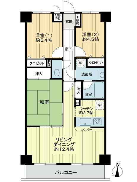 Floor plan. 3LDK, Price 17.8 million yen, Footprint 68.4 sq m , Balcony area 7.2 sq m