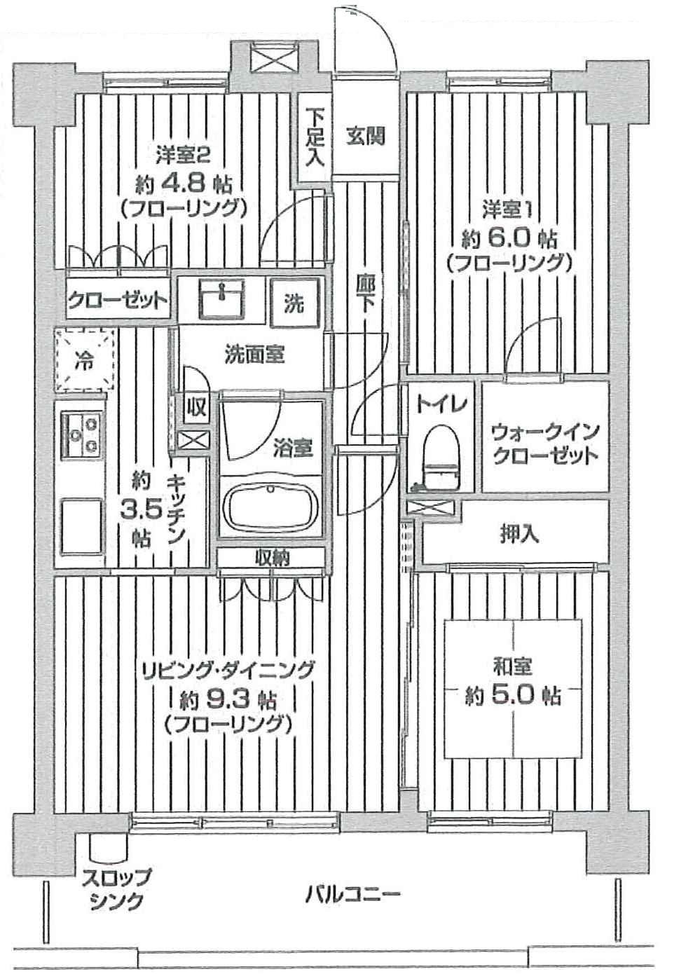 Floor plan. 3LDK, Price 26,900,000 yen, Occupied area 65.06 sq m , Balcony area 12 sq m