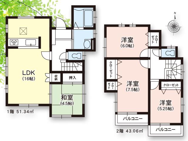 Floor plan. Price 34,800,000 yen, 4LDK, Land area 118.07 sq m , Building area 94.4 sq m