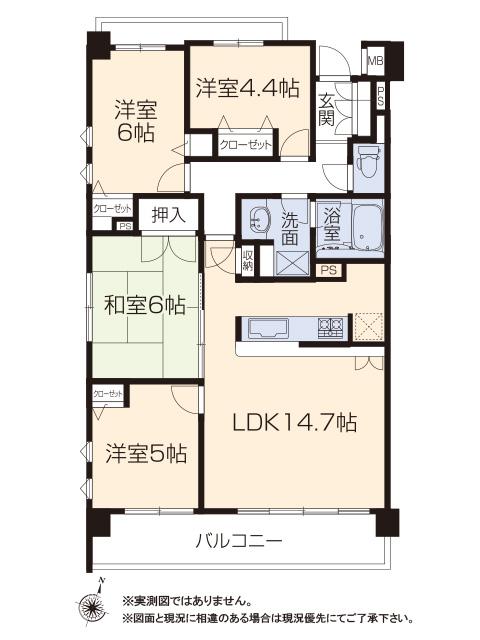 Floor plan. 4LDK, Price 25,800,000 yen, Occupied area 79.59 sq m , 4LDK of balcony area 14.8 sq m southwest angle room. Exposure to the sun, Ventilation is good.