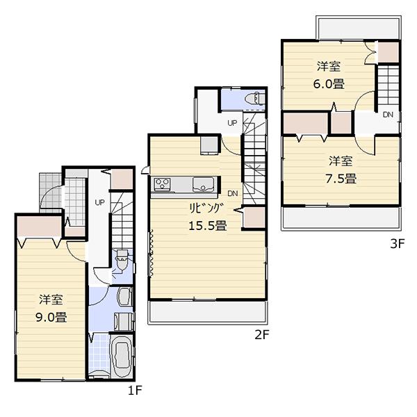 Floor plan. 32,800,000 yen, 3LDK, Land area 62.01 sq m , Building area 96.88 sq m