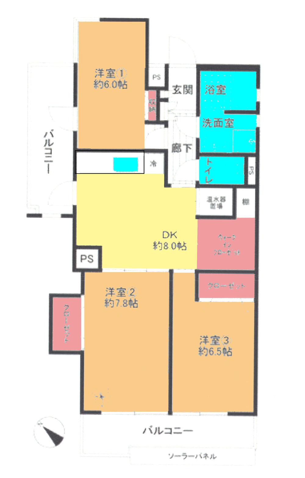Floor plan. 3DK, Price 14.8 million yen, Occupied area 66.78 sq m , Balcony area 12.86 sq m floor plan