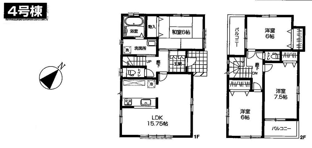 Floor plan. (4 Building), Price 29.4 million yen, 4LDK, Land area 125 sq m , Building area 98.74 sq m