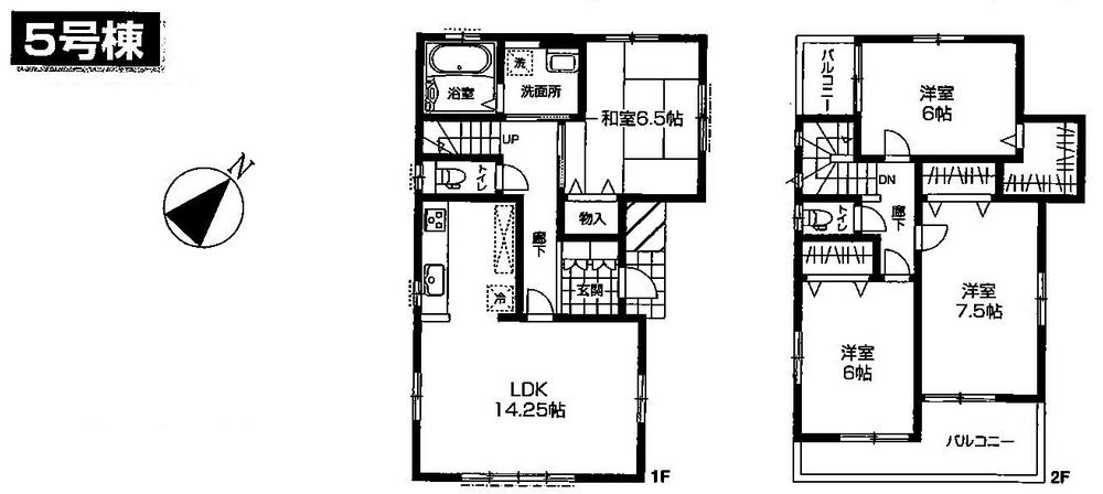Floor plan. (5 Building), Price 28,400,000 yen, 4LDK, Land area 125 sq m , Building area 98.33 sq m