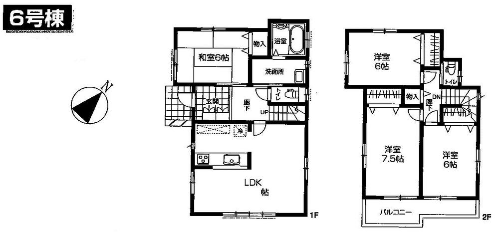 Floor plan. (6 Building), Price 28,400,000 yen, 4LDK, Land area 126 sq m , Building area 96.73 sq m