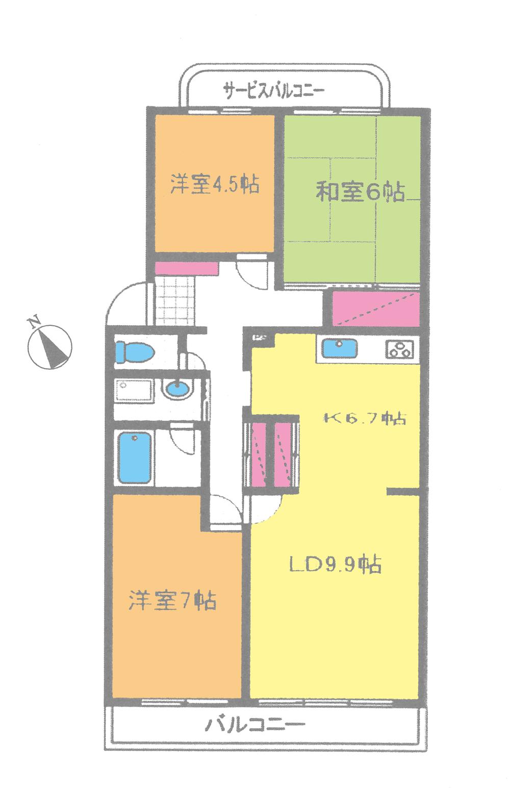Floor plan. 3LDK, Price 12.8 million yen, Occupied area 76.38 sq m , Balcony area 11.79 sq m floor plan