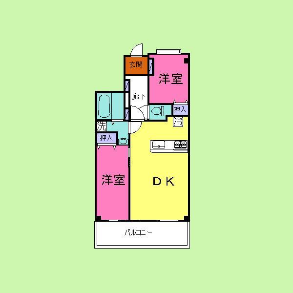 Floor plan. 2LDK, Price 24,800,000 yen, Occupied area 50.29 sq m , Balcony area 10.44 sq m
