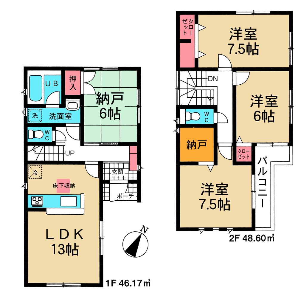 Floor plan. 35,800,000 yen, 3LDK + 2S (storeroom), Land area 92.88 sq m , Building area 94.77 sq m 1 Building