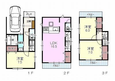 Floor plan. 30,800,000 yen, 3LDK, Land area 65.28 sq m , Building area 99.36 sq m