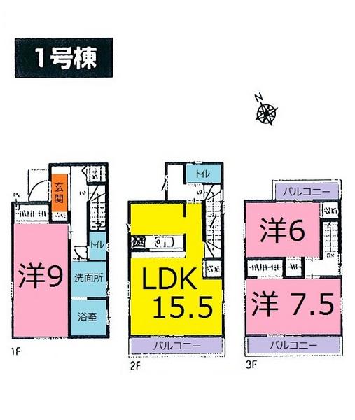 Floor plan. 32,800,000 yen, 3LDK, Land area 62.01 sq m , Building area 96.88 sq m