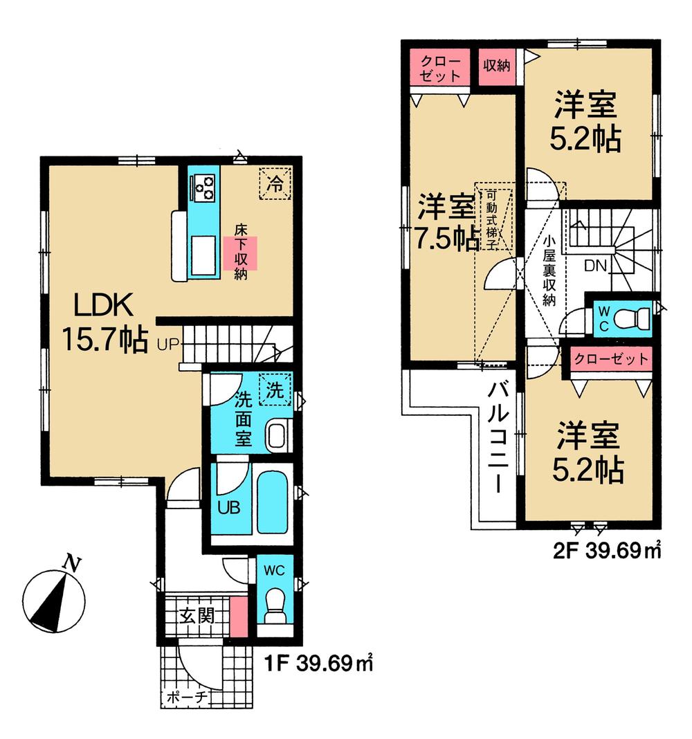 Floor plan. 33,800,000 yen, 3LDK, Land area 90.49 sq m , Building area 79.38 sq m 2 Building