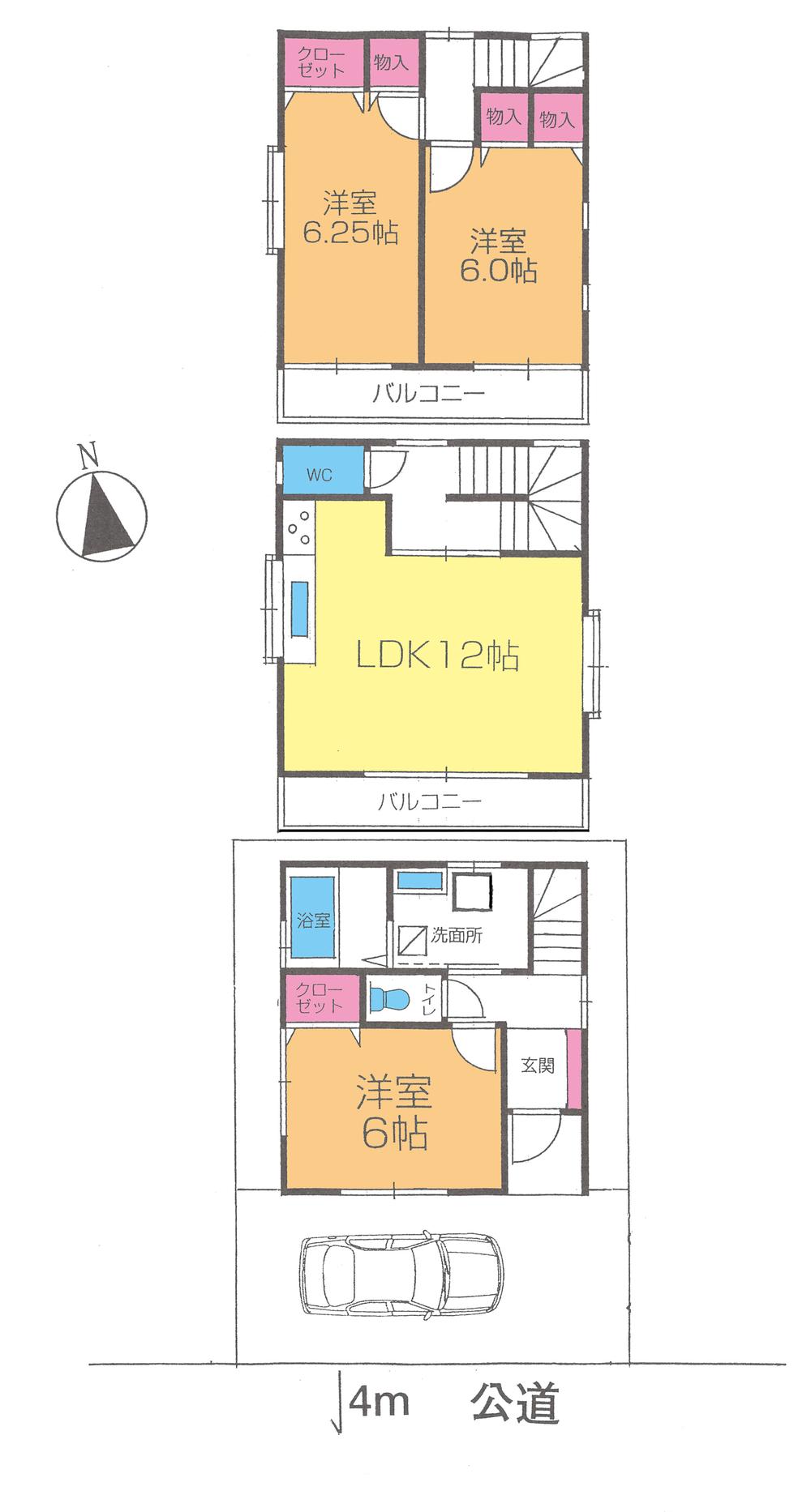 Compartment view + building plan example. Building plan example, Land price 12.4 million yen, Land area 53.86 sq m reference plan floor plan