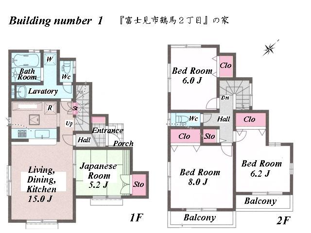 Floor plan. (1 Building), Price 31,800,000 yen, 4LDK, Land area 94.6 sq m , Building area 95.64 sq m