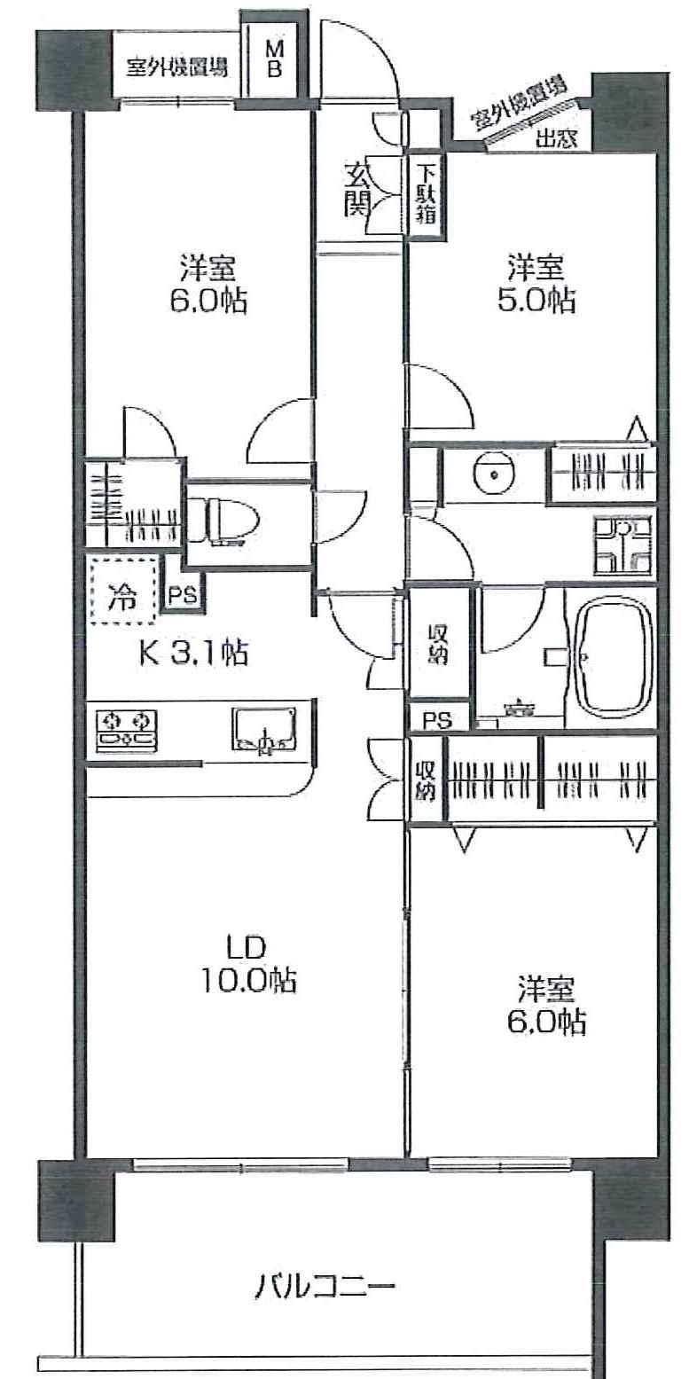 Floor plan. 3LDK, Price 22,990,000 yen, Occupied area 67.32 sq m , Balcony area 11.1 sq m
