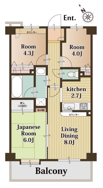 Floor plan. 3LDK, Price 15.8 million yen, Occupied area 53.76 sq m , Balcony area 7.74 sq m