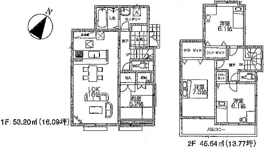 Floor plan. (Building 2), Price 36,800,000 yen, 4LDK, Land area 103.21 sq m , Building area 98.74 sq m
