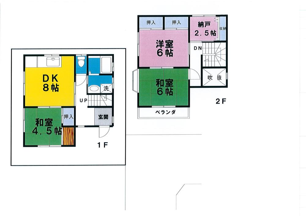 Floor plan. 8.8 million yen, 3DK + S (storeroom), Land area 63.84 sq m , Building area 72.07 sq m