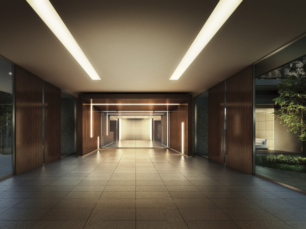Features of the building.  [Main entrance hall] At the tip of the neat and expressively nestled was approach, Entrance strike a sophisticated atmosphere. Hope "SOLA AVENUE" on the front, With nestled full indirect lighting and texture, It has produced a luxurious space with depth. (Rendering)