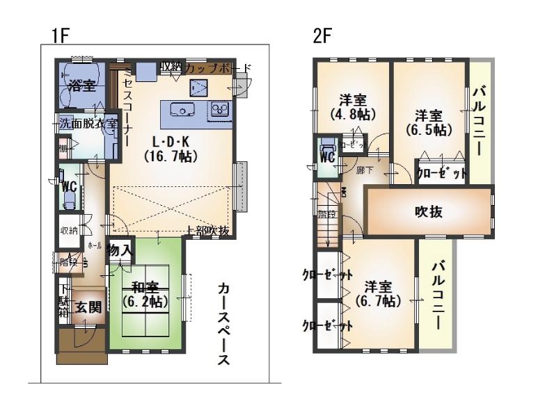 Floor plan. 34,900,000 yen, 4LDK, Land area 100.19 sq m , Building area 100.61 sq m large atrium + high ceiling (H2600) LDK