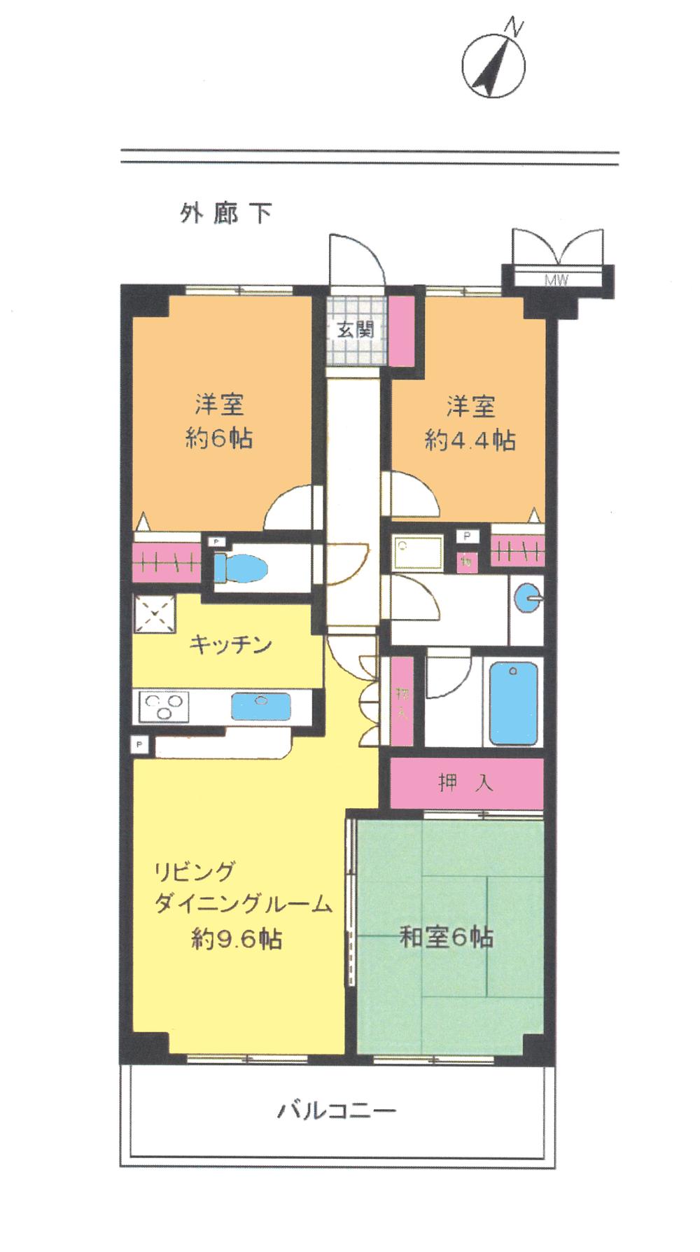 Floor plan. 3LDK, Price 11.8 million yen, Occupied area 64.96 sq m , Balcony area 8.12 sq m floor plan
