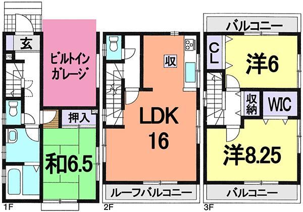 Floor plan. (1 Building), Price 25,800,000 yen, 3LDK, Land area 70.31 sq m , Building area 106.23 sq m
