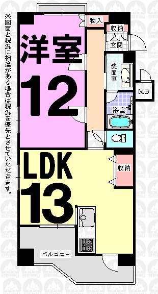 Floor plan. 1LDK, Price 19.9 million yen, Occupied area 56.21 sq m , Balcony area 9.68 sq m