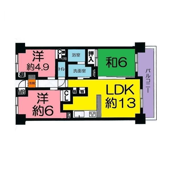 Floor plan. 3LDK, Price 17.8 million yen, Footprint 60.9 sq m , Balcony area 8.38 sq m