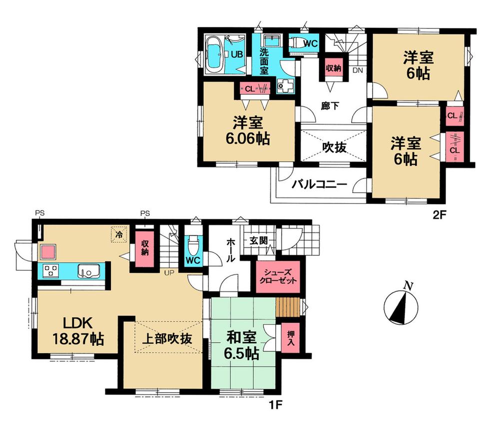 Floor plan. 39,800,000 yen, 4LDK, Land area 134.82 sq m , Building area 107.03 sq m south-facing 4LDK