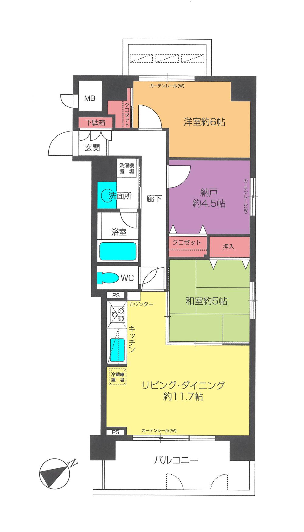 Floor plan. 2LDK + S (storeroom), Price 18.5 million yen, Occupied area 63.87 sq m , Balcony area 12.36 sq m floor plan